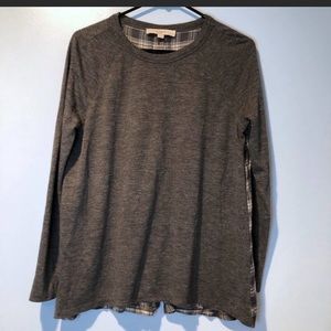 Ann Taylor Loft Gray Pullover Plaid Button Top